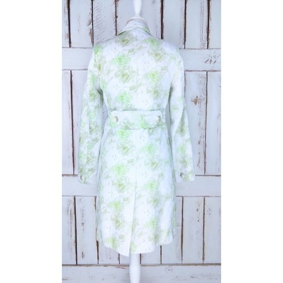 Vintage 90s green floral long cotton fitted jacket long floral cotton trench - Picture 4 of 4